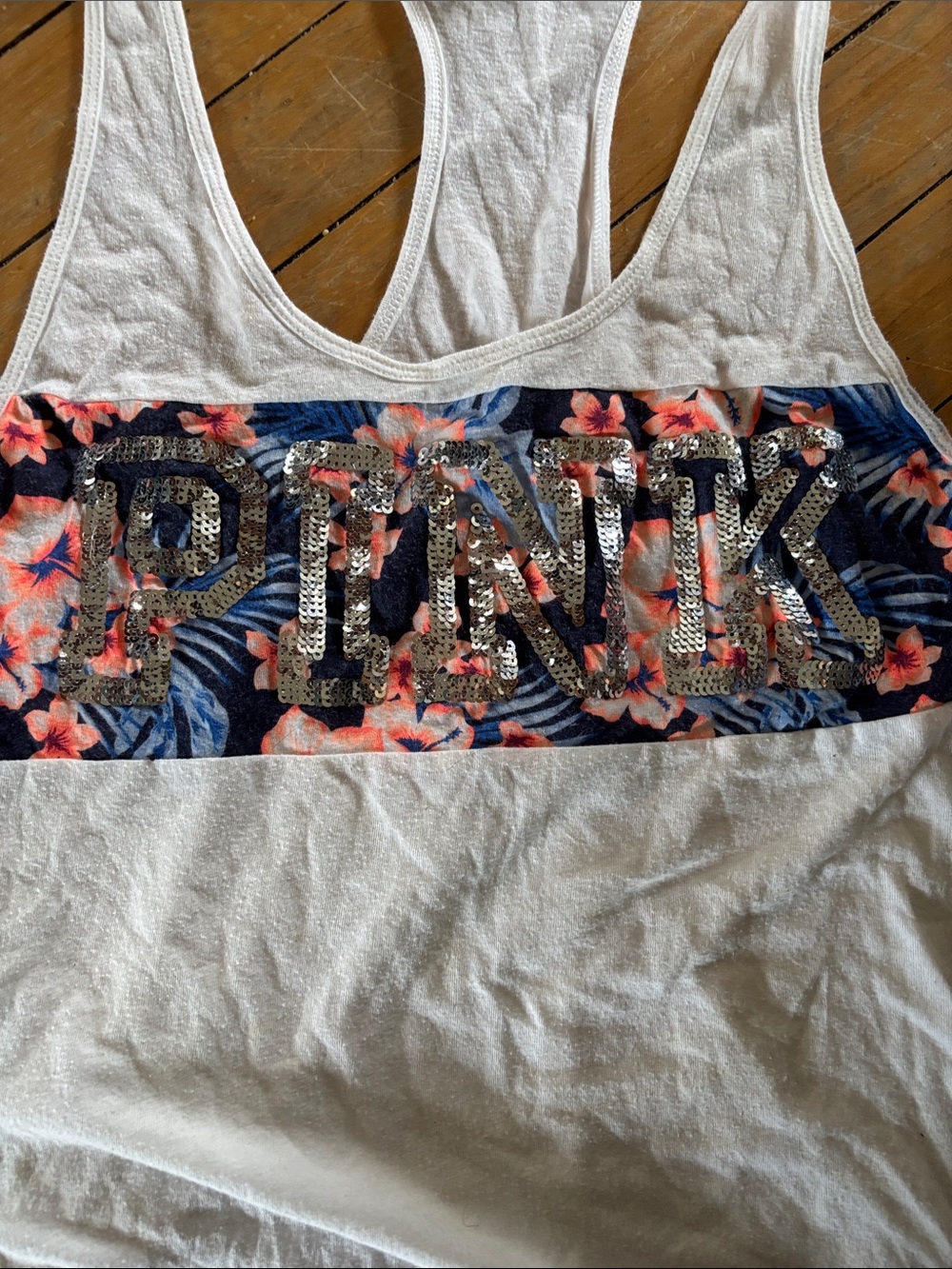 PINK Victoria's Secret Neon Yellow and White Racerback Tank - Picture 6 of 6